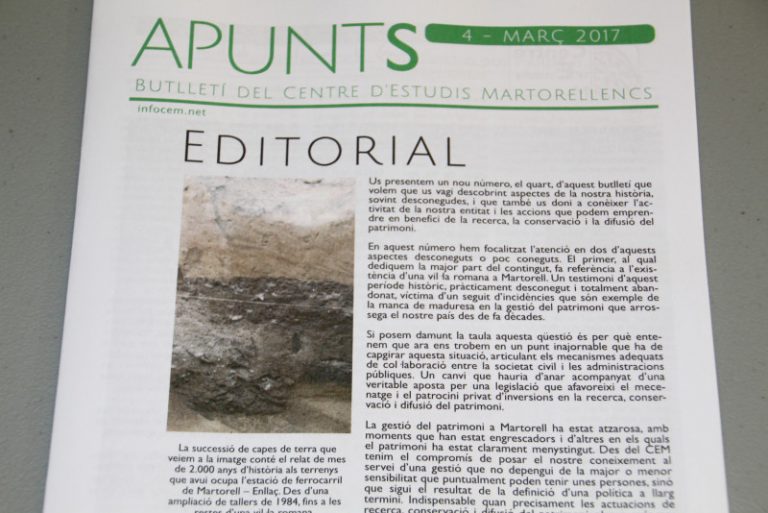 El CEM posa en valor les restes d’una vil·la romana a Martorell en el seu butlletí ‘Apunts’